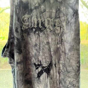 Gray Tie-Dye Tank Tee with Rhinestone Detail